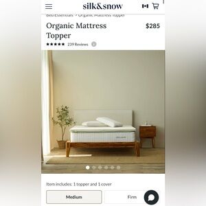 $257.64 Silk&Snow Organic Mattress Topper + Cover, Twin